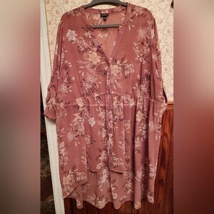 Torrid Size 3 Lizzie Pink Floral Chiffon Hi-lo Blouse In EUC